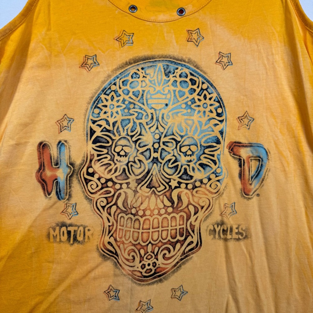 Harley Davidson Womens‎ Orange Sugar Skull Grommet Racerback Tank Top Medium - Picture 2 of 8